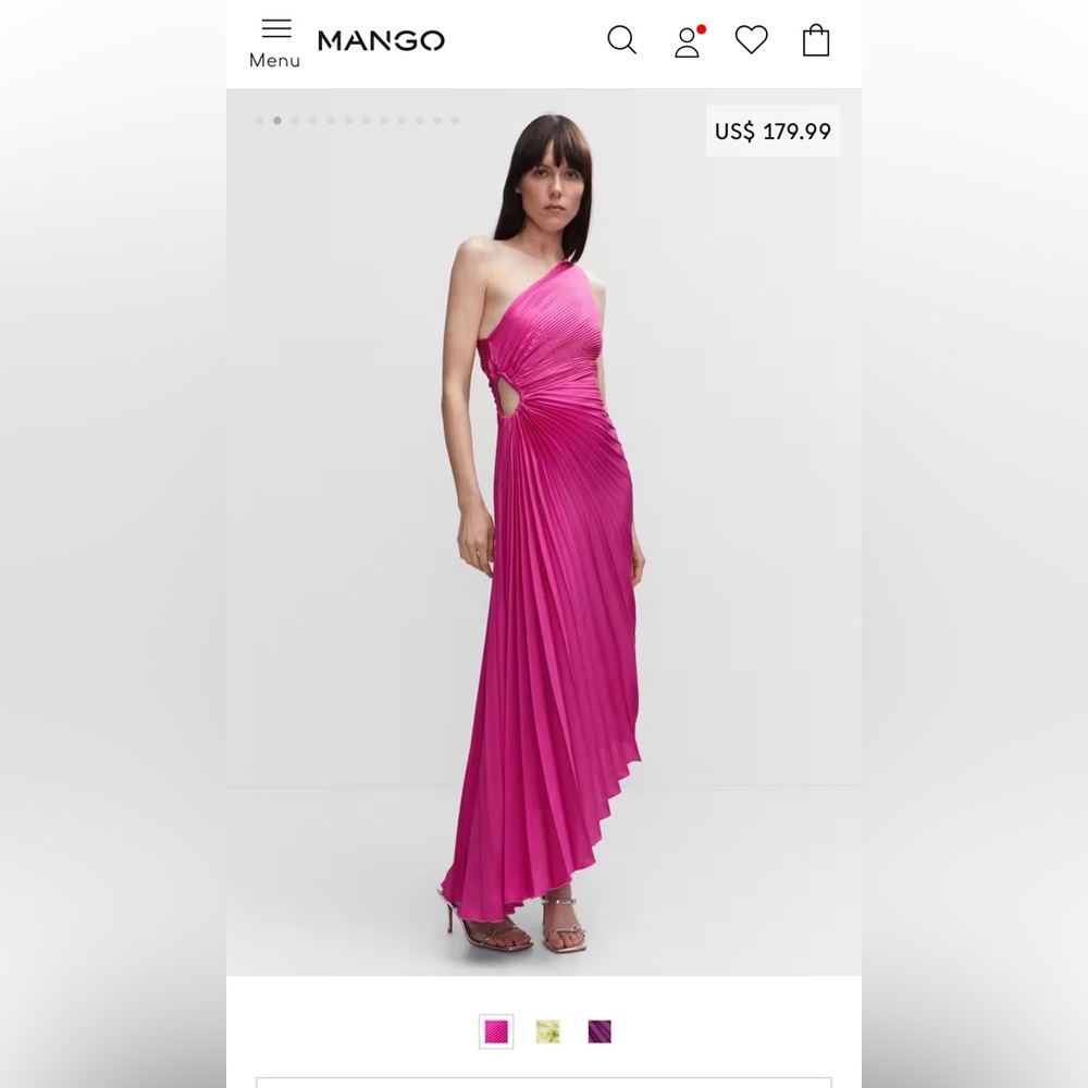 Mango Asymmetrical Pink Pleated Dress